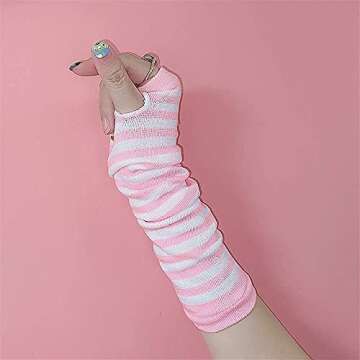 Arm Warmers Winter Fingerless Gloves Knit Warmers with Thumb Hole for Women Girls,Pink