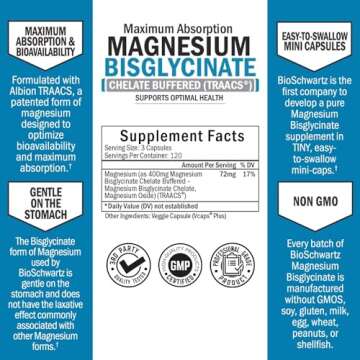 Magnesium Bisglycinate Chelated Supplement - High Absorption Magnesium Supplement for Muscle, Bone & Joint Support, Non-Laxative, Fully Buffered, Non-GMO, Maximum Bioavailability - 360 Capsules