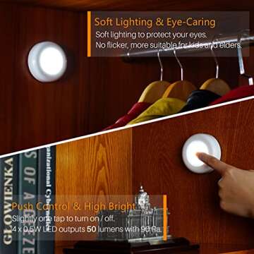 STAR-SPANGLED Push Tap Light, 2.8” Mini Night Touch LED Puck Lamp, Portable Under Cabinet Lighting...