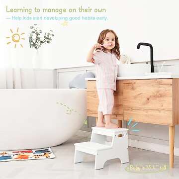 Forbena Wood Toddler Step Stool - 2 Step Kids Potty Training Aid