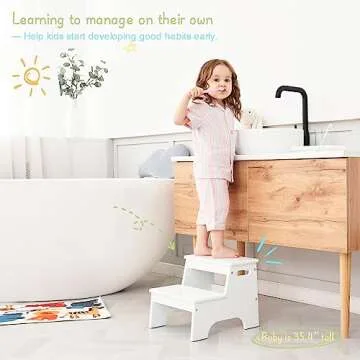 Forbena Wood Toddler Step Stool - 2 Step Kids Potty Training Aid