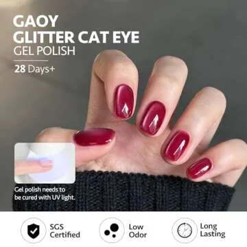 GAOY Glassy Cat Eye Gel Nail Polish, 16ml Glitter Holographic Nail Polish with Magnet, Reflective Translucent UV Gel, 2220 Ruby Crystal