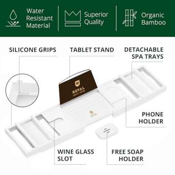 ROYAL CRAFT WOOD Premium Foldable Bathtub Tray - Wood Bath Tray for Tub, Bamboo Bathtub Shelf, Expan...