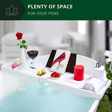 ROYAL CRAFT WOOD Premium Foldable Bathtub Tray - Wood Bath Tray for Tub, Bamboo Bathtub Shelf, Expandable Bath Table Tray, Luxury Bathtub & Bathroom Accessories for New Home & Unique Gift for Women