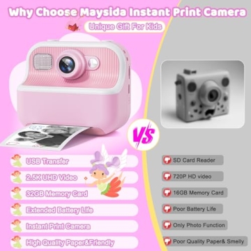 Maysida Instant Print Camera for Kids - Pink