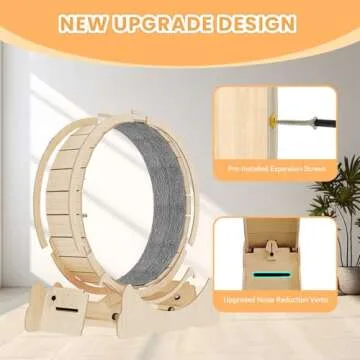 Homegroove Cat Exercise Wheel for Indoor Cat, 45" Large XL Cat Running Wheel with Carpeted Runway, Cat Treadmill Wheel for Kitty’s Longer Life, Cat Wheel for Fitness Weight, Natural Wood Color(XL)