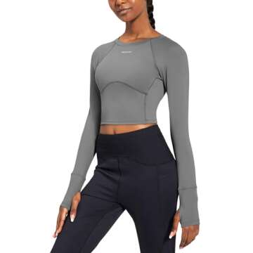 BALEAF Women's Long Sleeve Crop Top Workout Athletic Shirt Running Top Slim FitSlate Gray L