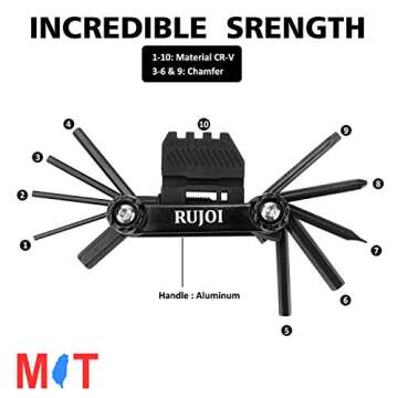 RUJOI 14-in-1 Bike Multi Tool with Chain Breaker Tool Kit,Bike Repair Tool Set with Allen,Torx Wrench,Phllips and Flat Screw.Bike Tool with Chain Quick Link for Mountain, Road Bicycle