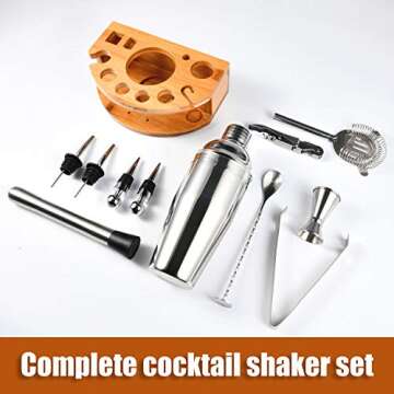 Esmula Bartender Kit with Stylish Bamboo Stand, 12 Piece 25oz Cocktail Shaker Set for Mixed Drink, P...