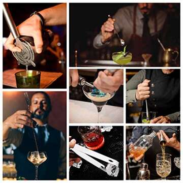 Esmula Bartender Kit with Stylish Bamboo Stand, 12 Piece 25oz Cocktail Shaker Set for Mixed Drink, Professional Stainless Steel Bar Tool Set, Gift for Man Dad- Cocktail Recipes Booklet (Silver)