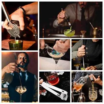 Esmula Bartender Kit with Stylish Bamboo Stand, 12 Piece 25oz Cocktail Shaker Set for Mixed Drink, Professional Stainless Steel Bar Tool Set, Gift for Man Dad- Cocktail Recipes Booklet (Silver)