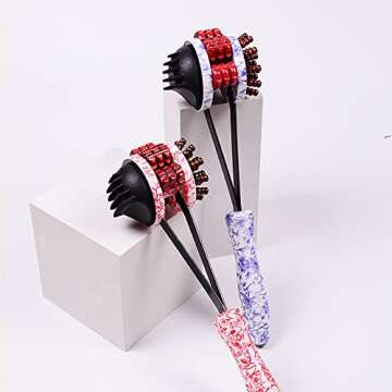 DIDALACE Blue and White Porcelain Roller Massage Stick Health Meridian Massage Hammer Back Knock Mul...