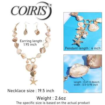 Coiris Natural Seashell Choker Necklaces Earrings Jewelry Set for Women Starfish Shell Freshwater Pearl Collar Necklaces for Women Irregular Mother of Pearl Jewelry Set(ST0023-Nature)