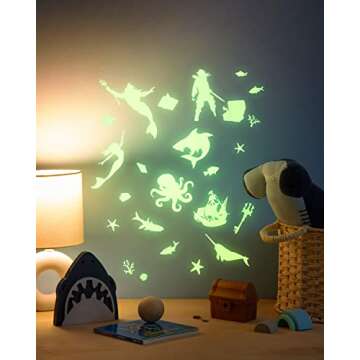 GLOPLAY Ocean Adventure The Magical Deep Sea (24pcs/Pack), Glow in The Dark Wall Stickers, The Eco-Friendly and Brightest Wall Stickers for Ceiling, Bathtime, Bedroom, Party, Decor