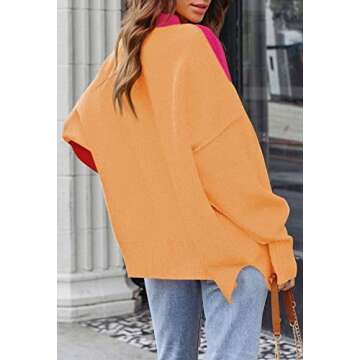 HAPCOPE Women's 2023 Fall Casual Crewneck Batwing Sleeve Oversized Pullover Sweater Side Slit Ribbed Knit Tunic Top Hot Pink S