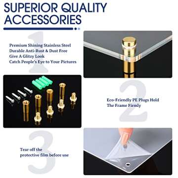 Chunful 4 Packs 16 x 20 Inch Floating Acrylic Frame Clear Frameless Picture Frame Wall Mount Double Panel for Photo Artwork Certificates Diplomas Poster Display(Gold Accessories)