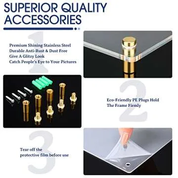 Chunful 4 Packs 16 x 20 Inch Floating Acrylic Frame Clear Frameless Picture Frame Wall Mount Double Panel for Photo Artwork Certificates Diplomas Poster Display(Gold Accessories)