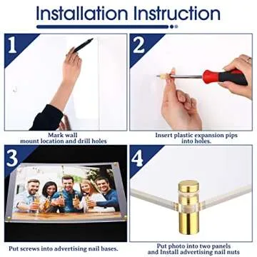 Chunful 4 Packs 16 x 20 Inch Floating Acrylic Frame Clear Frameless Picture Frame Wall Mount Double Panel for Photo Artwork Certificates Diplomas Poster Display(Gold Accessories)