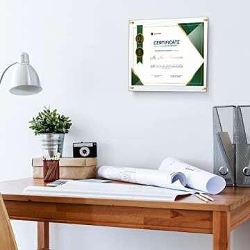 Chunful 4 Packs 16 x 20 Inch Floating Acrylic Frame Clear Frameless Picture Frame Wall Mount Double Panel for Photo Artwork Certificates Diplomas Poster Display(Gold Accessories)