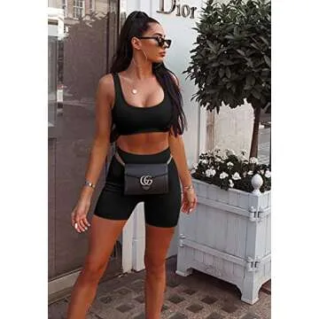 GOBLES Women's Sexy Bodycon Tank Crop Top Shorts Sets Club 2 Piece Outfits Black