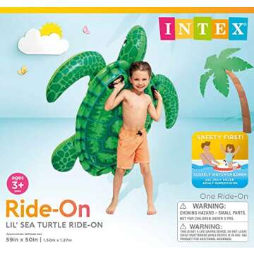 INTEX Lil' Sea Turtle Inflatable Pool Float: Animal Pool Toy For Kids – 2 Heavy-Duty Handles – 88lb Weight Capacity – 59" x 50" – For Ages 3+