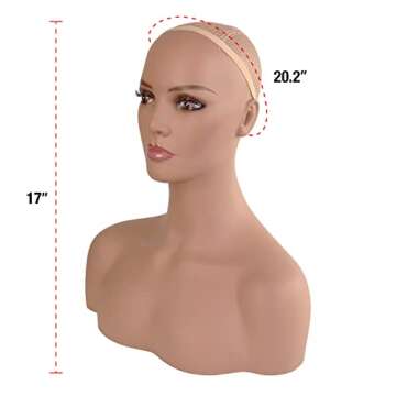 STUDIO LIMITED 17" Realistic PVC Mannequin Head with Shoulders Upper Body Female Manikin Head Bust M...