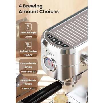 Gevi Espresso Machine 20 Bar, Professional Espresso Maker Latte Machine with Milk Frother, Stainless Steel Expresso Coffee Machines for Home, Compact Cappuccino Machine, Great Gift Choice, Silver
