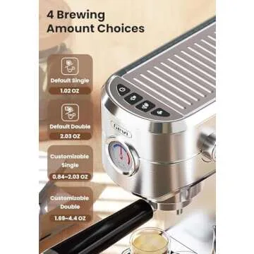 Gevi Espresso Machine 20 Bar, Professional Espresso Maker Latte Machine with Milk Frother, Stainless Steel Expresso Coffee Machines for Home, Compact Cappuccino Machine, Great Gift Choice, Silver