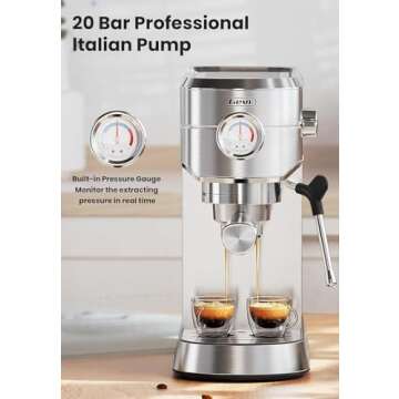 Gevi Espresso Machine 20 Bar, Professional Espresso Maker Latte Machine with Milk Frother, Stainless Steel Expresso Coffee Machines for Home, Compact Cappuccino Machine, Great Gift Choice, Silver