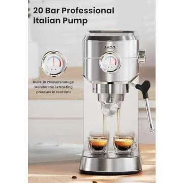 Gevi Espresso Machine 20 Bar, Professional Espresso Maker Latte Machine with Milk Frother, Stainless Steel Expresso Coffee Machines for Home, Compact Cappuccino Machine, Great Gift Choice, Silver