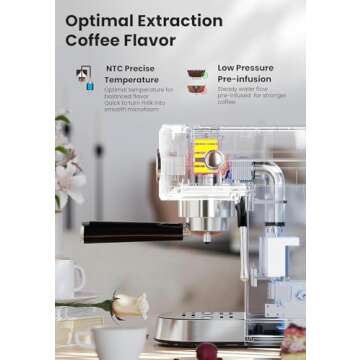 Gevi Espresso Machine 20 Bar, Professional Espresso Maker Latte Machine with Milk Frother, Stainless Steel Expresso Coffee Machines for Home, Compact Cappuccino Machine, Great Gift Choice, Silver