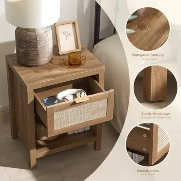 Stylish SICOTAS Rattan Nightstand Set of 2 for Any Room