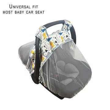 Mosquito Net for Baby CarSeat –Car seat net for Newborn Carrier –Breathable mesh net for Infant Car Seats, Stroller and Bassinets, Carrier, Elastic Edge, Kick Proof, Dinosaur, White, Patent Design