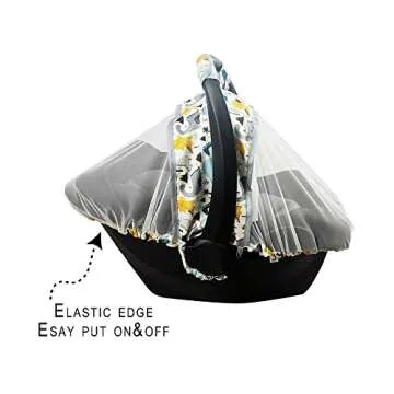 Mosquito Net for Baby CarSeat –Car seat net for Newborn Carrier –Breathable mesh net for Infant Car Seats, Stroller and Bassinets, Carrier, Elastic Edge, Kick Proof, Dinosaur, White, Patent Design