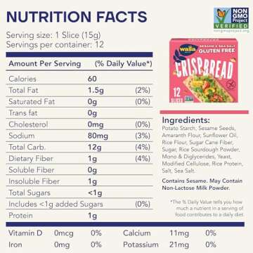 Wasa Gluten Free Sesame & Sea Salt Crispbread, 6.1 oz (Pack of 10), Gluten Free Crackers, Non-GMO Ingredients