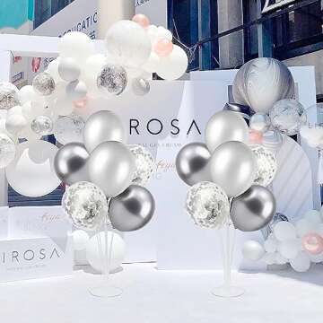 ZJDHPTY Silver Balloon Stand Centerpiece Table Decorations for 25th Wedding Anniversary Birthday Bridal Shower Father's Day Mother's Day Platinum Party Decorations(Silver gray set4)