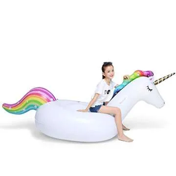 Jasonwell Big Inflatable Unicorn Pool Float Floatie Ride On with Fast Valves Large Rideable Blow Up Summer Beach Swimming Pool Party Lounge Raft Decorations Toys for Kids Adults