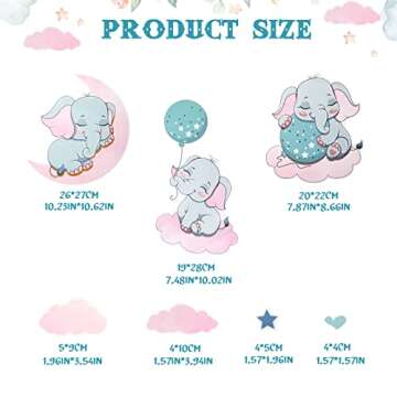 Glow in The Dark Elephant Wall Decals Stickers Dream Big Little One Pink Moon Grey Stars Wall Decal ...