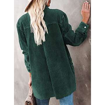 Dokotoo Womens Ladies Winter Autumn Fashion Oversized Long Sleeve Corduroy Jackets for Women Fashion Button Up Shacket Coats Outerwear with Pockets M Green
