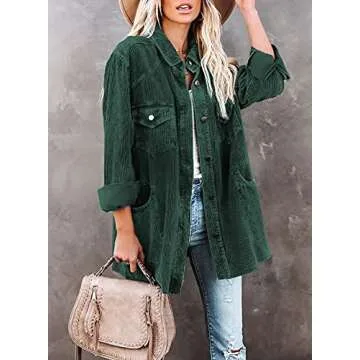 Dokotoo Women's Stylish Corduroy Button Down Shirt Jacket