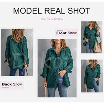 Dokotoo Women's Stylish Corduroy Button Down Shirt Jacket