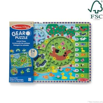 Melissa & Doug Wooden Animal Chase Jigsaw Spinning Gear Puzzle – 24 Pieces Wooden Puzzle for Toddlers and Preschoolers, for Boys and Girls Ages 3+