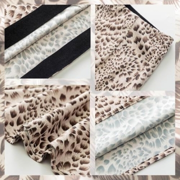 Soowalaoo Womens Leopard Print Skirt Midi Long Length Silk Satin High Waist Elastic Skirts