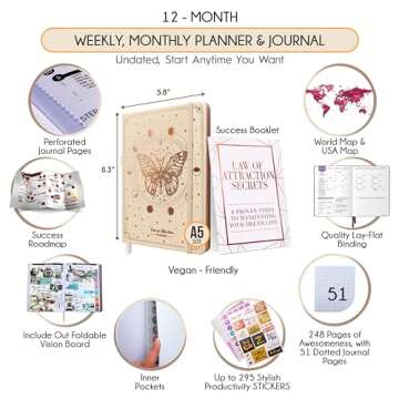 Hourly Planner - Undated Weekly & Monthly Planner, 12-Month Journey to Increase Productivity | Grati...
