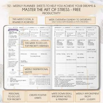 Hourly Planner - Undated Weekly & Monthly Planner, 12-Month Journey to Increase Productivity | Gratitude Journal, Life Organizer & Goal Journal | Include Foldable Vision Board, Habit Tracker & Stickers