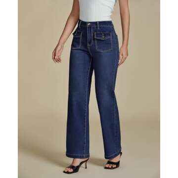luvamia Dark Blue Jeans Women Wide Leg Pants Woman Baggy Jeans Women High Waisted Wide Leg Jeans for Women Wide Leg Jeans Women High Waisted Wide Leg Jeans Dark Blue Size Small US Size 4 to Size 6