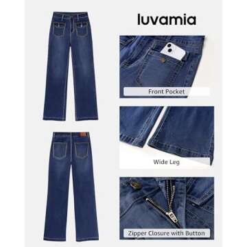 luvamia Dark Blue Jeans Women Wide Leg Pants Woman Baggy Jeans Women High Waisted Wide Leg Jeans for Women Wide Leg Jeans Women High Waisted Wide Leg Jeans Dark Blue Size Small US Size 4 to Size 6