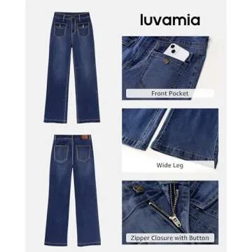 luvamia Dark Blue Jeans Women Wide Leg Pants Woman Baggy Jeans Women High Waisted Wide Leg Jeans for Women Wide Leg Jeans Women High Waisted Wide Leg Jeans Dark Blue Size Small US Size 4 to Size 6