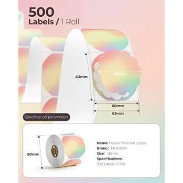 MUNBYN Flower Thermal Labels, 2.25" Rainbow Color Circle Thermal Stickers for DIY Business Logo, Sma...