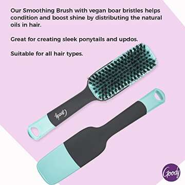 Goody x Total Texture Smoothing Brush - Vegan Boar Bristles Help Condition and Smooths Hair Cuticles for Enhanced Shine Shine - For Natural and Textured Hair - Non-Slip Grip